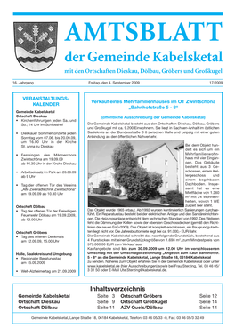 Der Gemeinde Kabelsketal Mit Den Ortschaften Dieskau, Dölbau, Gröbers Und Großkugel