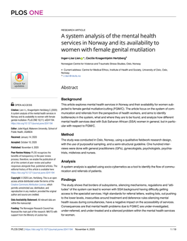 A System Analysis of the Mental Health Services in Norway and Its Availability to Women with Female Genital Mutilation