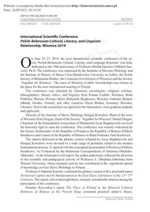 International Scientific Conference Polish-Belarusian Cultural, Literary