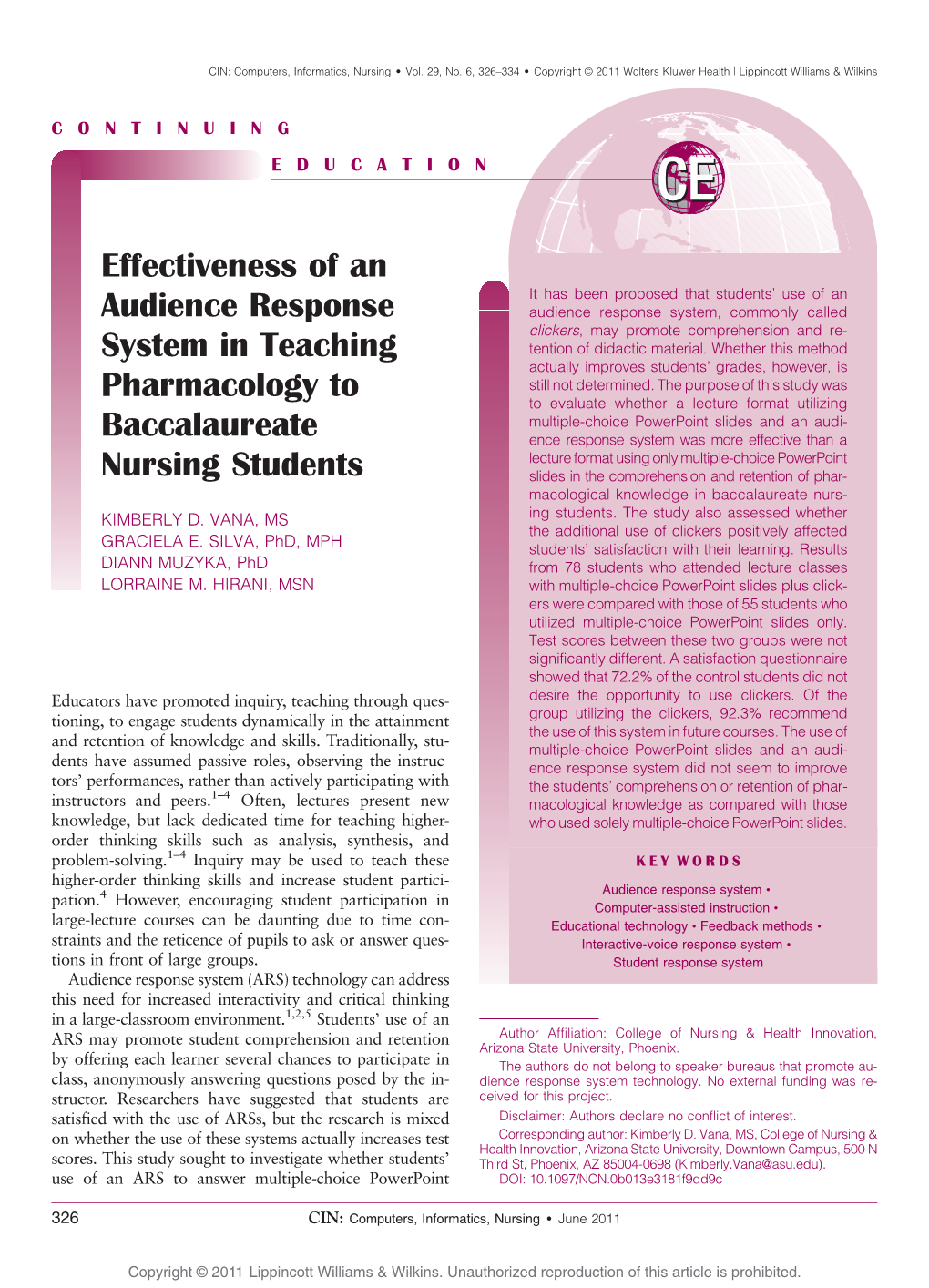 Effectiveness of an Audience Response System in Teaching