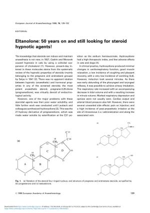 Eltanolone: 50 Years on and Still Looking for Steroid Hypnotic Agents!