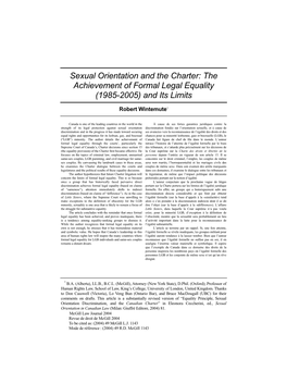 Sexual Orientation and the Charter: the Achievement of Formal Legal Equality (1985-2005) and Its Limits