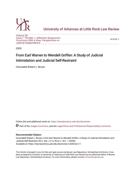 From Earl Warren to Wendell Griffen: a Study of Judicial Intimidation and Judicial Self-Restraint