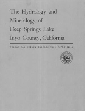 The Hydrology and Mineralogy of Deep Springs Lake Inyo County, California