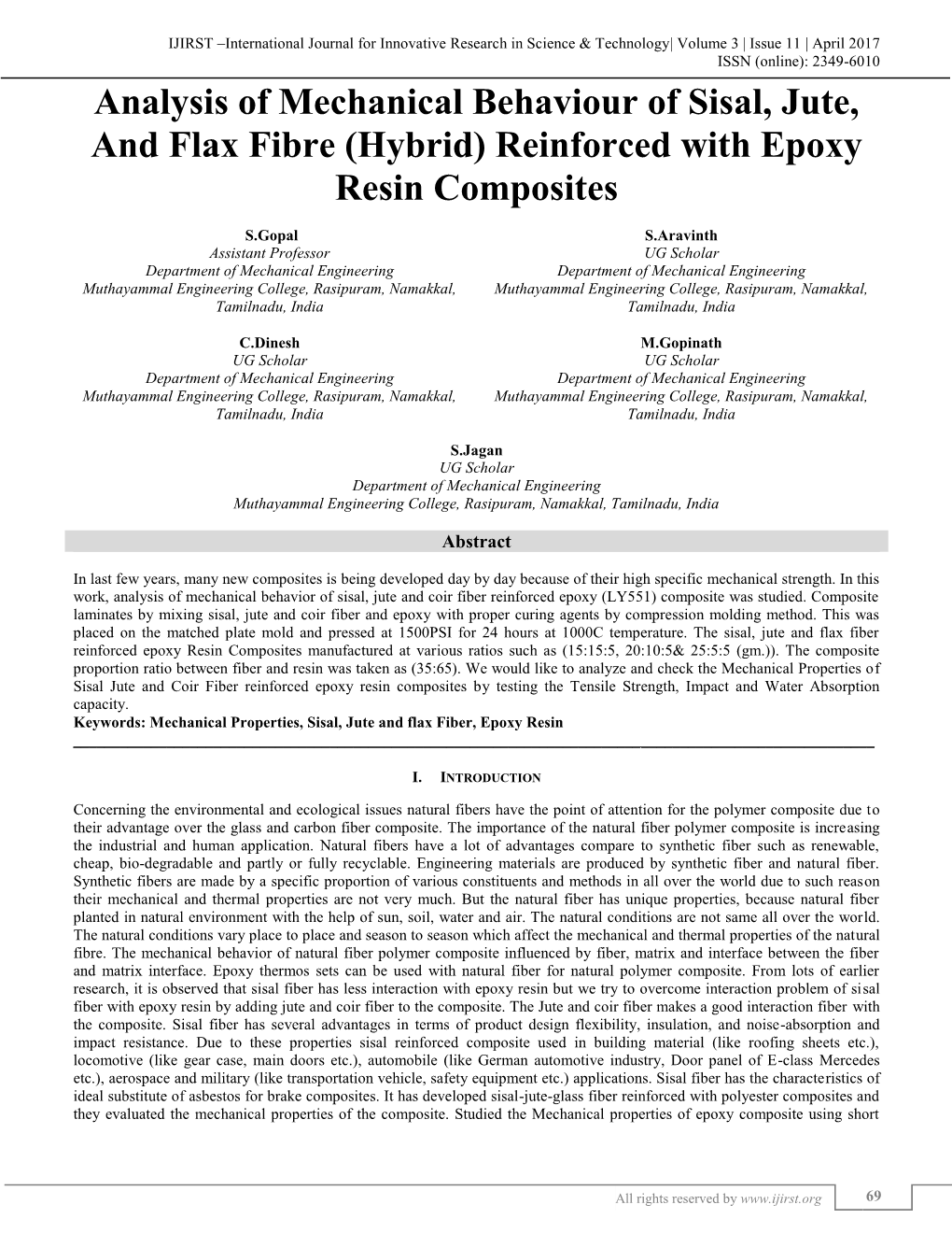 Analysis of Mechanical Behaviour of Sisal, Jute, and Flax Fibre (Hybrid) Reinforced with Epoxy