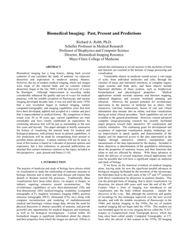 Biomedical Imaging Past, Present and Predictions
