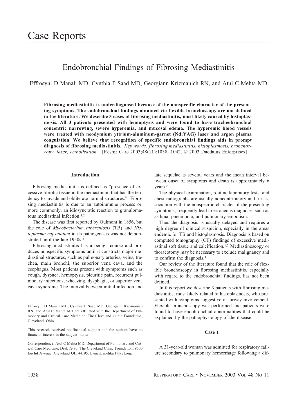 Endobronchial Findings of Fibrosing Mediastinitis