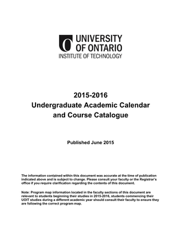2015-2016 Undergraduate Academic Calendar and Course Catalogue