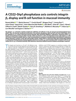 A CD22–Shp1 Phosphatase Axis Controls Integrin Β7 Display and B