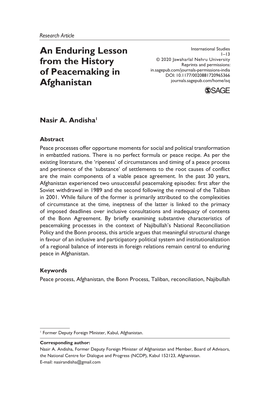 An Enduring Lesson from the History of Peacemaking in Afghanistan