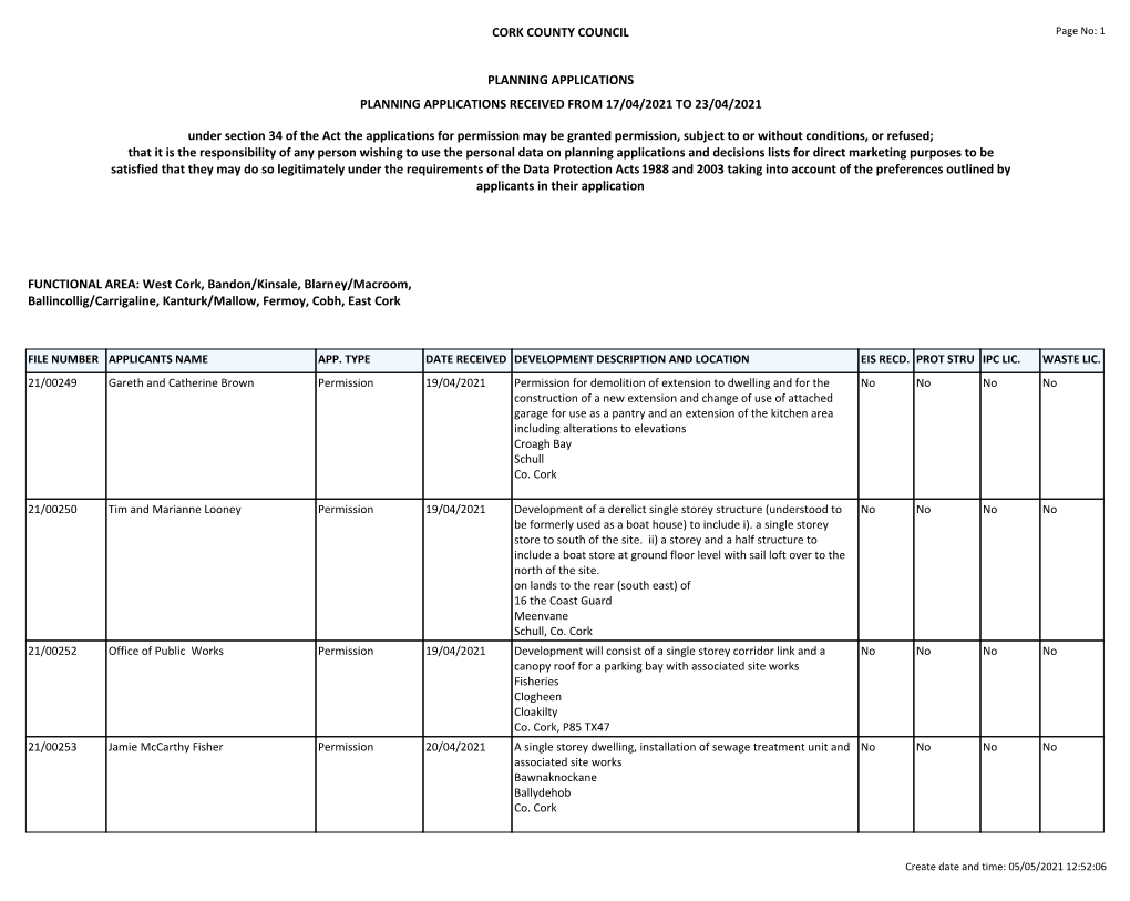 Report Weekly Lists Planning Application Received