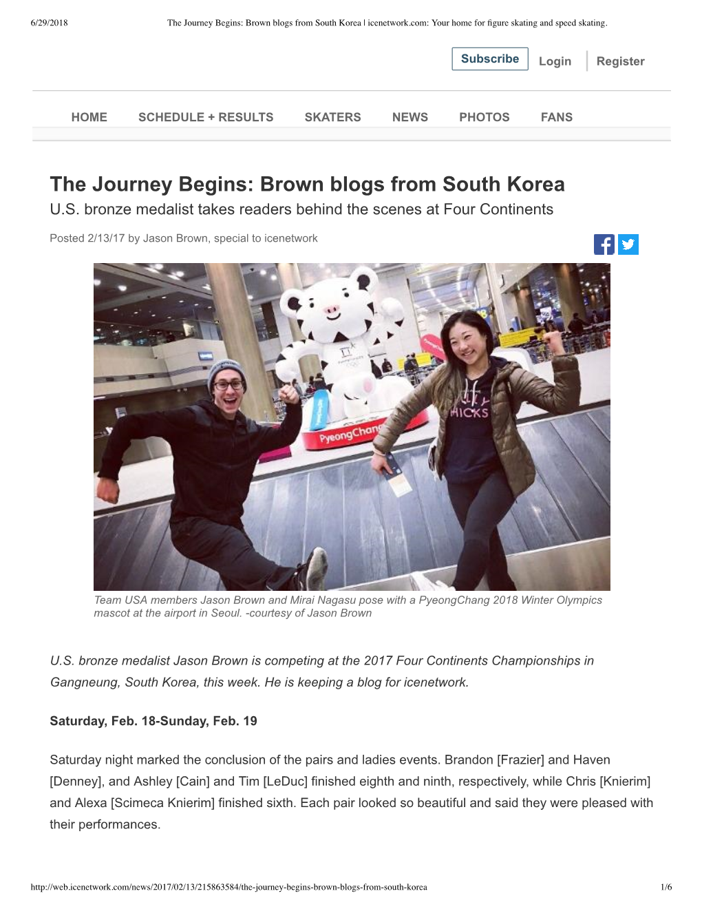 The Journey Begins: Brown Blogs from South Korea | Icenetwork.Com: Your Home for ﬁgure Skating and Speed Skating