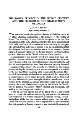 The Roman Primacy in the Second Century and the Problem of the Development of Dogma James F
