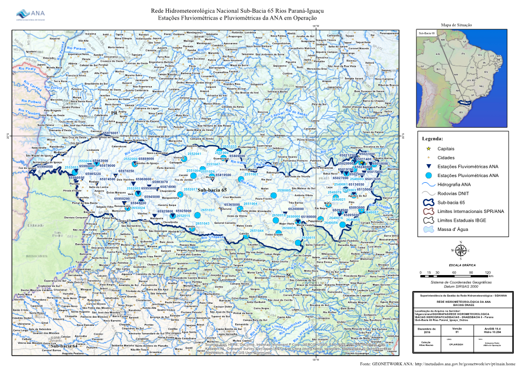 Rede Hidrometeorológica Nacional Sub-Bacia 65 Rios Paraná-Iguaçu Estações Fluviométricas E Pluviométricas Da ANA Em Operação