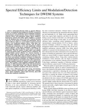 Spectral Efficiency Limits and Modulation/Detection Techniques for DWDM Systems Joseph M