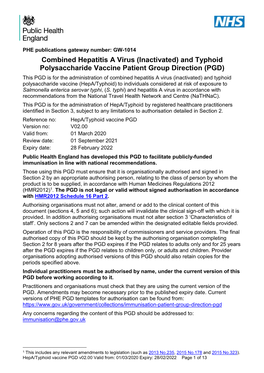 Combined Hepatitis a Virus (Inactivated) and Typhoid Polysaccharide Vaccine Patient Group Direction (PGD)