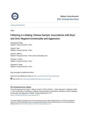Fathering in a Beijing, Chinese Sample: Associations with Boys' and Girls' Negative Emotionality and Aggression