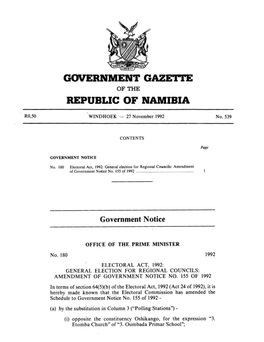 GOVERNMENT GAZ~Ri'e of the REPUBLIC of NAMIBIA