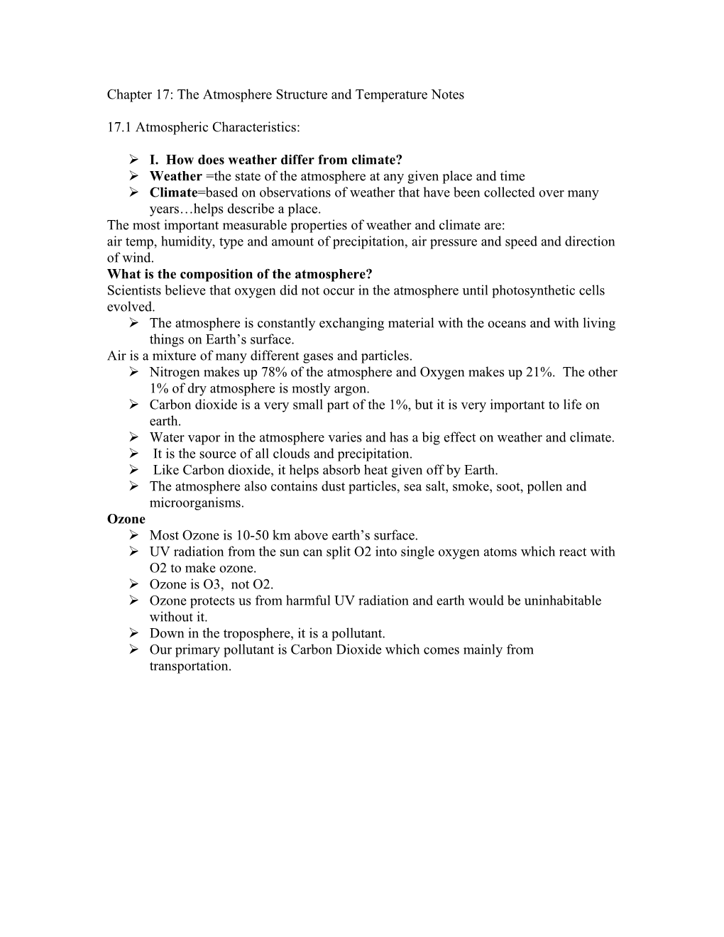 Chapter 17: the Atmosphere Structure and Temperature Notes