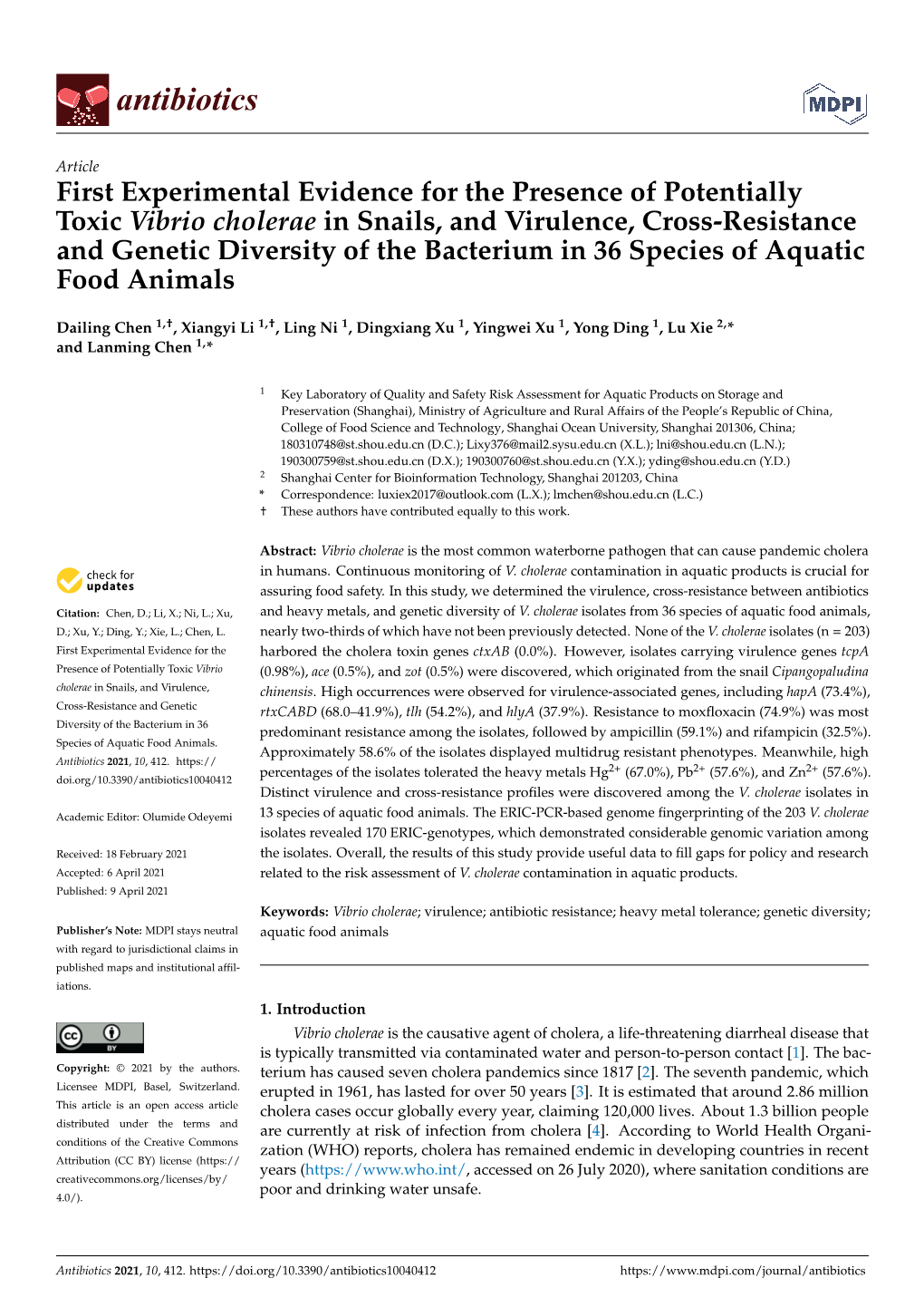 First Experimental Evidence for the Presence of Potentially Toxic Vibrio