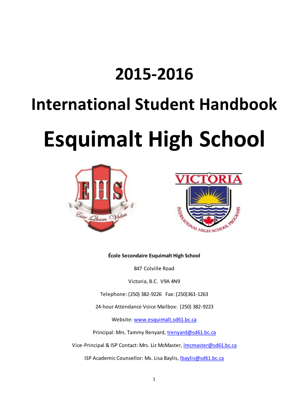 International Student Handbook Esquimalt High School