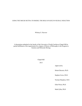 Using the Mouse Retina to Model the Role of Sox2 in Neural Induction