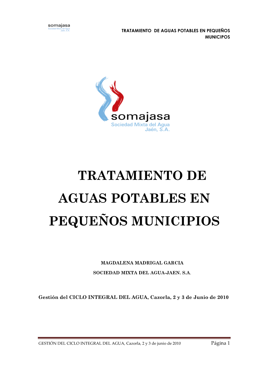 TRATAMIENTO DE AGUA POTABLE EN PEQUEÑOS MUNICIPIOS-Cazorla 2 De Junio