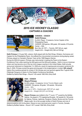 2015 Ice Hockey Classic Captains & Coaches