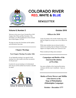 Volume 9, Number 2 Chapter Meetings October 2018 Officers For