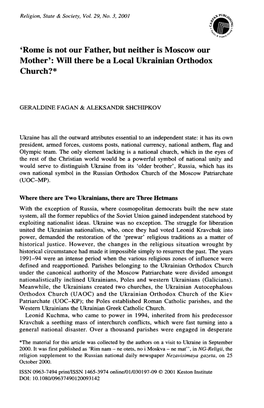 Will There Be a Local Ukrainian Orthodox Church? *