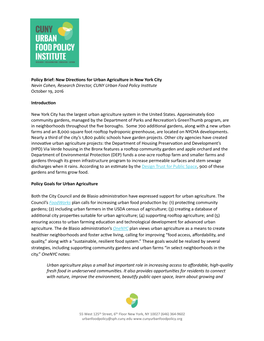 Policy Brief: New Directions for Urban Agriculture in New York City Nevin