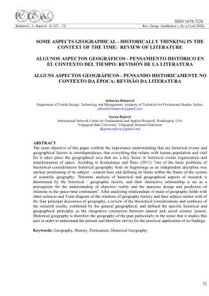 Some Aspects Geographical - Historically Thinking in the Context of the Time: Review of Literature