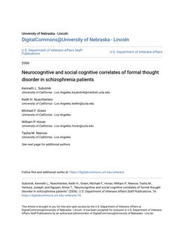 Neurocognitive and Social Cognitive Correlates of Formal Thought Disorder in Schizophrenia Patients