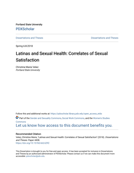 Latinas and Sexual Health: Correlates of Sexual Satisfaction