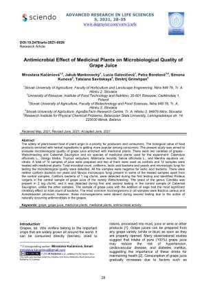 Antimicrobial Effect of Medicinal Plants on Microbiological Quality of Grape Juice