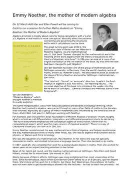 Emmy Noether, the Mother of Modern Algebra