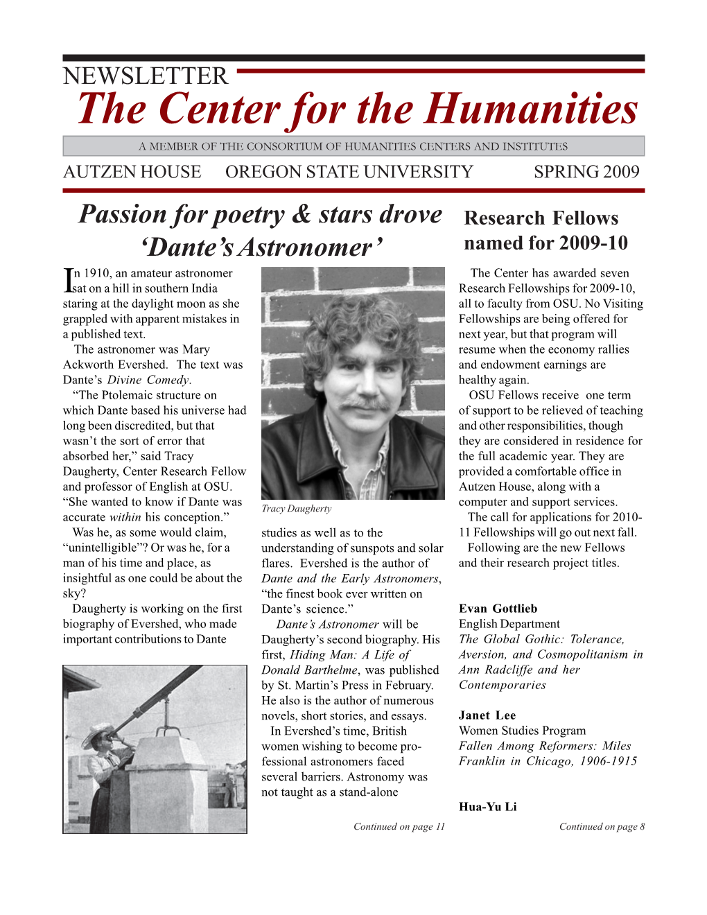 Center for Humanities Newsletter.Spring 09