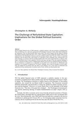 The Challenge of Refurbished State Capitalism: Implications for the Global Political Economic Order