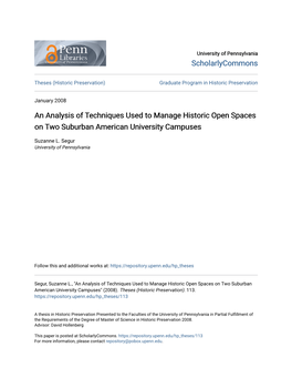 An Analysis of Techniques Used to Manage Historic Open Spaces on Two Suburban American University Campuses