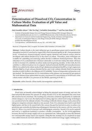 Determination of Dissolved CO2 Concentration in Culture Media: Evaluation of Ph Value and Mathematical Data