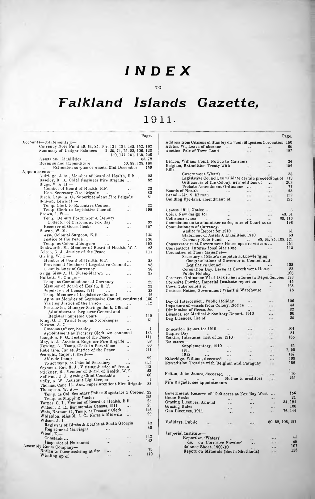 Falkland Islands Gazette, 1911