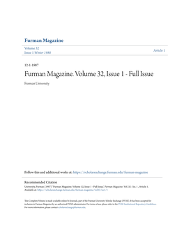 Furman Magazine. Volume 32, Issue 1 - Full Issue Furman University