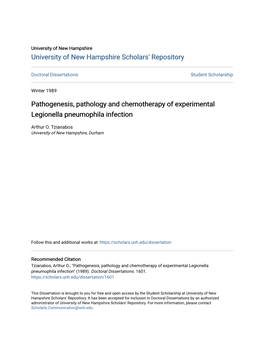 Pathogenesis, Pathology and Chemotherapy of Experimental Legionella Pneumophila Infection