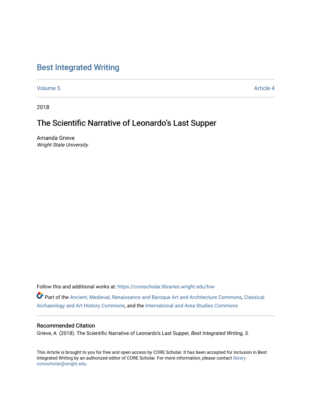 The Scientific Narrative of Leonardoâ•Žs Last Supper