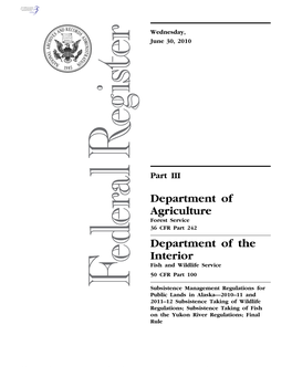 Department of Agriculture Department of the Interior
