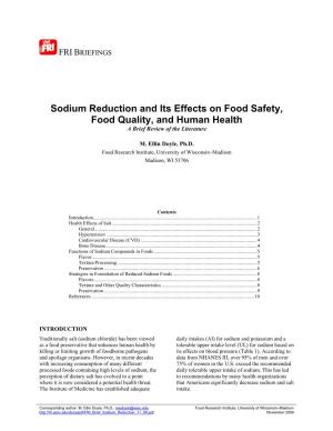 Sodium Reduction and Its Effects on Food Safety, Food Quality, and Human Health a Brief Review of the Literature