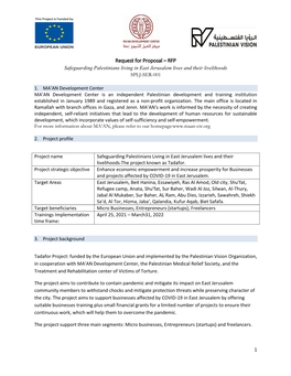 Request for Proposal – RFP Safeguarding Palestinians Living in East Jerusalem Lives and Their Livelihoods SPLJ-SER-001