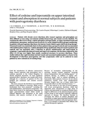 Effect of Codeine and Loperamide on Upper Intestinal Transit and Absorption in Normal Subjects and Patients with Postvagotomy Diarrhoea