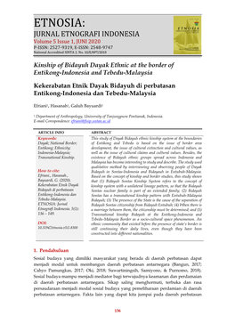 ETNOSIA: JURNAL ETNOGRAFI INDONESIA Volume 5 Issue 1, JUNI 2020 P-ISSN: 2527-9319, E-ISSN: 2548-9747 National Accredited SINTA 2