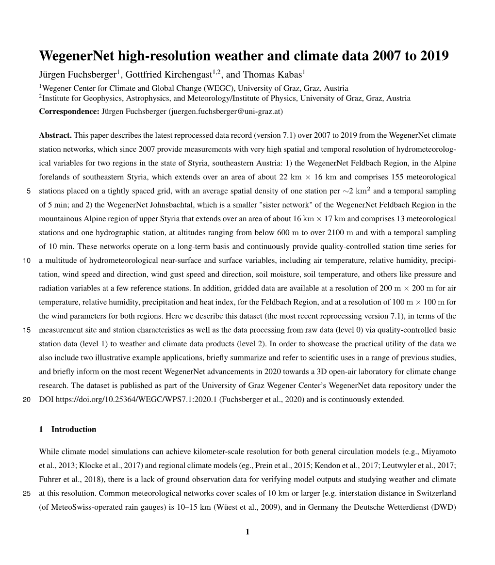 Wegenernet High-Resolution Weather and Climate Data 2007 to 2019